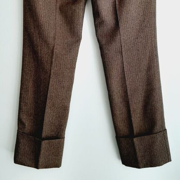 CARTONNIER / Anthropolgie Cropped Cuffed Pants Brown Houndstooth Sz 2 Flawed - Picture 9 of 14